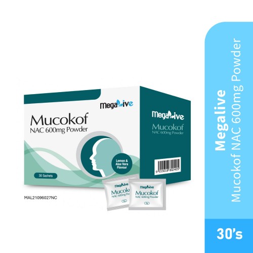 MEGALIVE Mucokof NAC 600mg Powder 30's with N Acetyl L Cysteine, Ubat Batuk, Cair Kahak