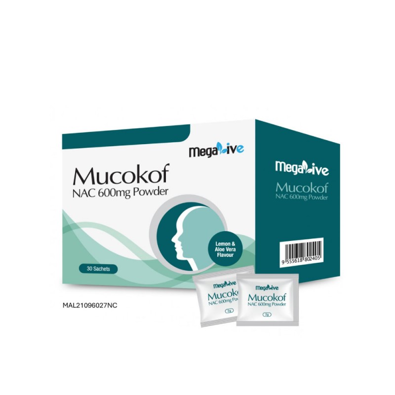 MEGALIVE Mucokof NAC 600mg Powder 30's with N Acetyl L Cysteine, Ubat Batuk, Cair Kahak