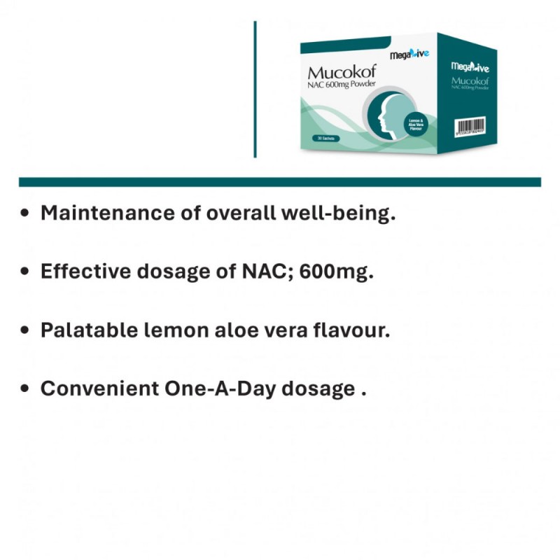MEGALIVE Mucokof NAC 600mg Powder 30's with N Acetyl L Cysteine, Ubat Batuk, Cair Kahak