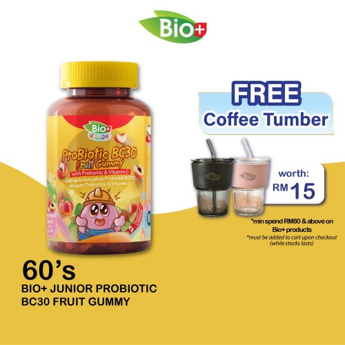 BIO+ JUNIOR PROBIOTIC BC30 FRUIT GUMMY WITH PREBIOTIC & VIT C 60'S
