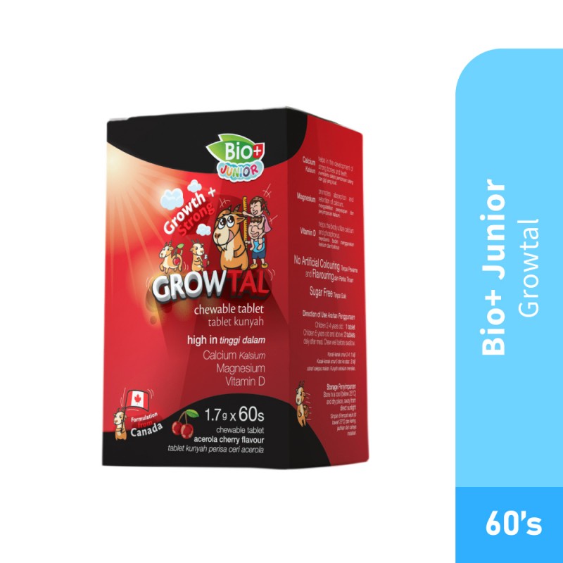 BIO+ Junior Growtal Chewable Tablet 60's for Kids Vitamin, Calcium Kids, Magnesium, Vitamin D