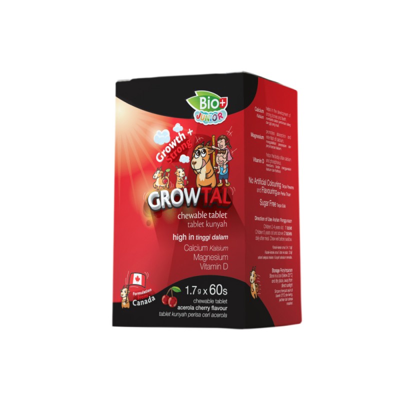 BIO+ Junior Growtal Chewable Tablet 60's for Kids Vitamin, Calcium Kids, Magnesium, Vitamin D