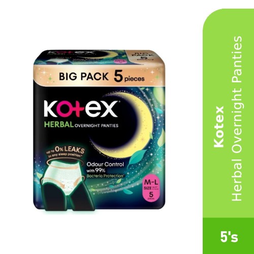KOTEX Overnight Panties Herbal Size M/L 5's Tuala Wanita, Sanitary Pants, Kotex Pants, Cotton Panties