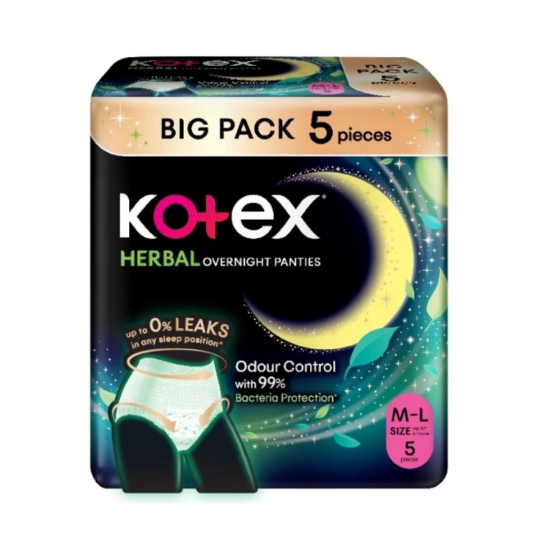 KOTEX Overnight Panties Herbal Size M/L 5's Tuala Wanita, Sanitary Pants, Kotex Pants, Cotton Panties