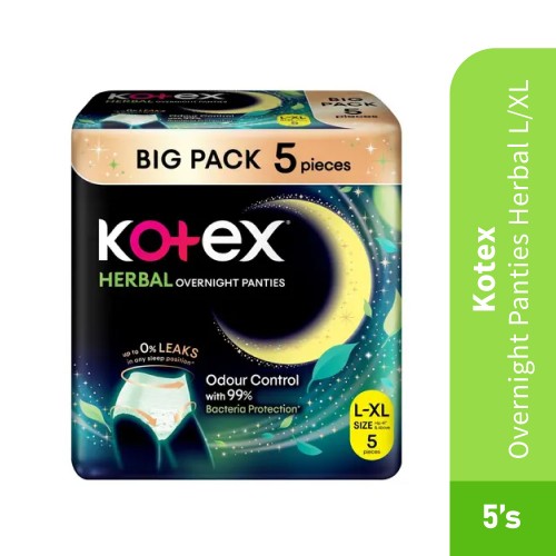 KOTEX Overnight Panties Herbal Size L/XL 5's Tuala Wanita, Sanitary Pants, Kotex Pants, Cotton Panties