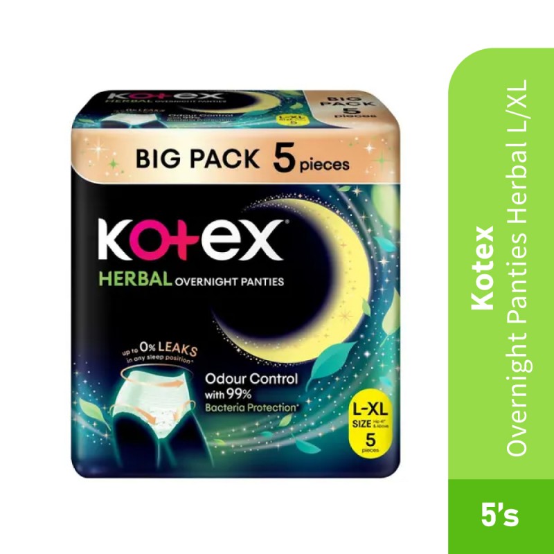 KOTEX Overnight Panties Herbal Size L/XL 5's Tuala Wanita, Sanitary Pants, Kotex Pants, Cotton Panties