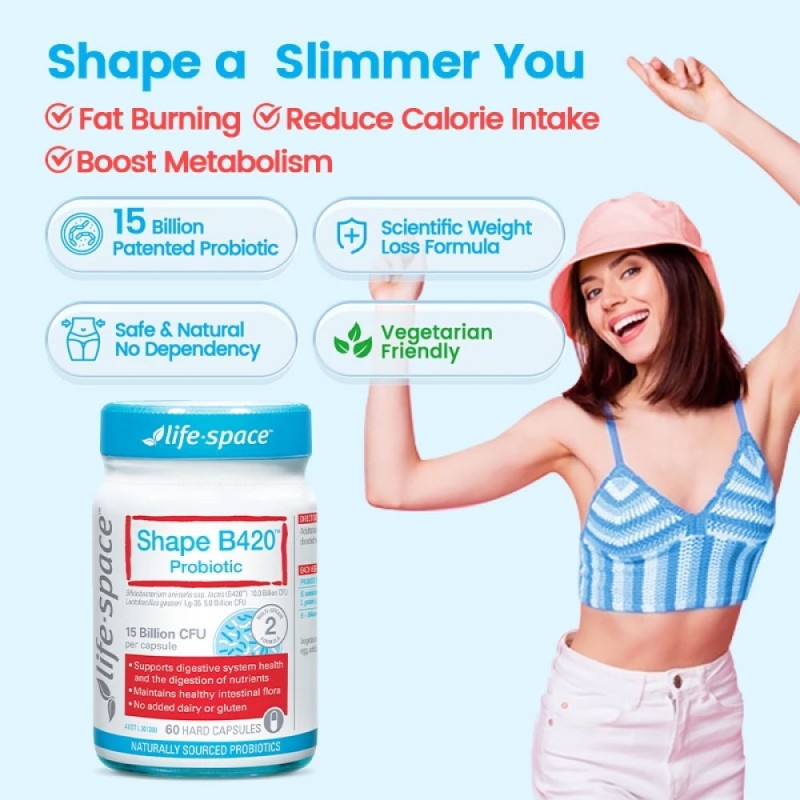LIFE SPACE Shape B420 Plus 60's for Probiotic Supplement, Probiotik, Digestive Enzyme, Lifespace