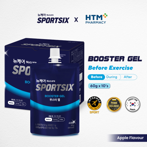 SPORTSIX Booster Gel 60g X 10's (Apple) Pre Workout, Energy Gel, Energy Booster, Amino Energy