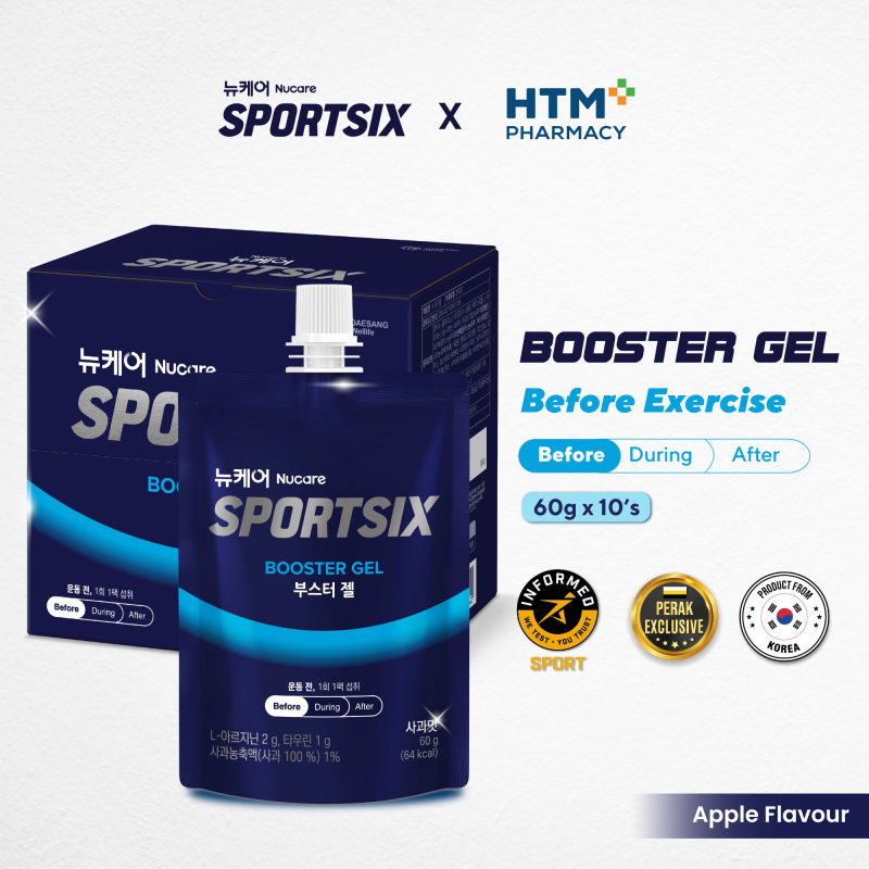 SPORTSIX Booster Gel 60g X 10's (Apple) Pre Workout, Energy Gel, Energy Booster, Amino Energy