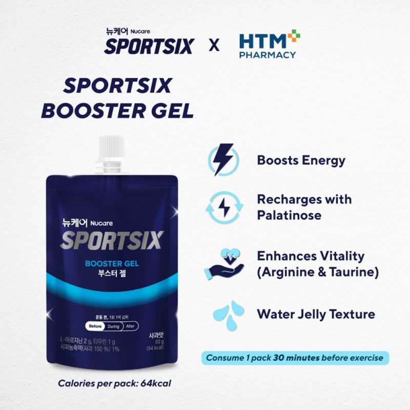 SPORTSIX Booster Gel 60g X 10's (Apple) Pre Workout, Energy Gel, Energy Booster, Amino Energy