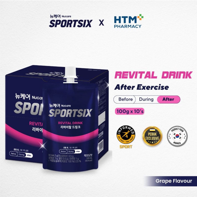 SPORTSIX Revital Drink 100ml X 10's - Red Grape for Recovery Drink with Bcaa, Electrolyte Drink