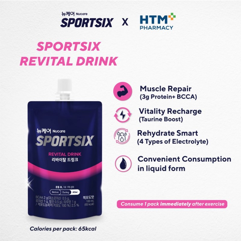 SPORTSIX Revital Drink 100ml - Red Grape for Recovery Drink with Bcaa, Electrolyte Drink