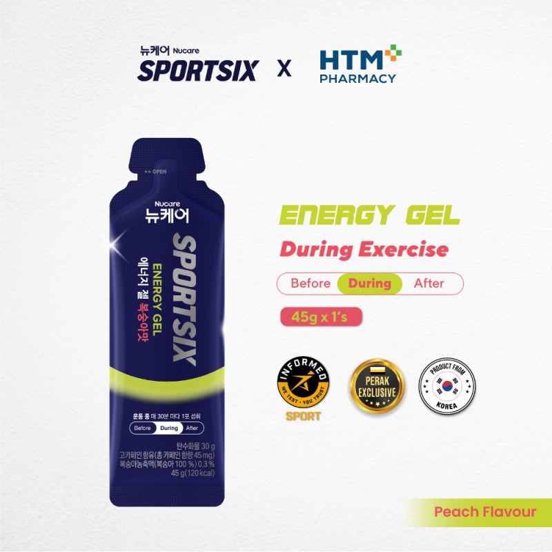 SPORTSIX Energy Gel Peach 45g for Energy Booster, Energy Gel Running, Tambah Tenaga
