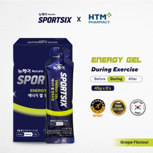 SPORTSIX Energy Gel Grape 45g X 8's for Energy Booster, Energy Gel Running, Tambah Tenaga
