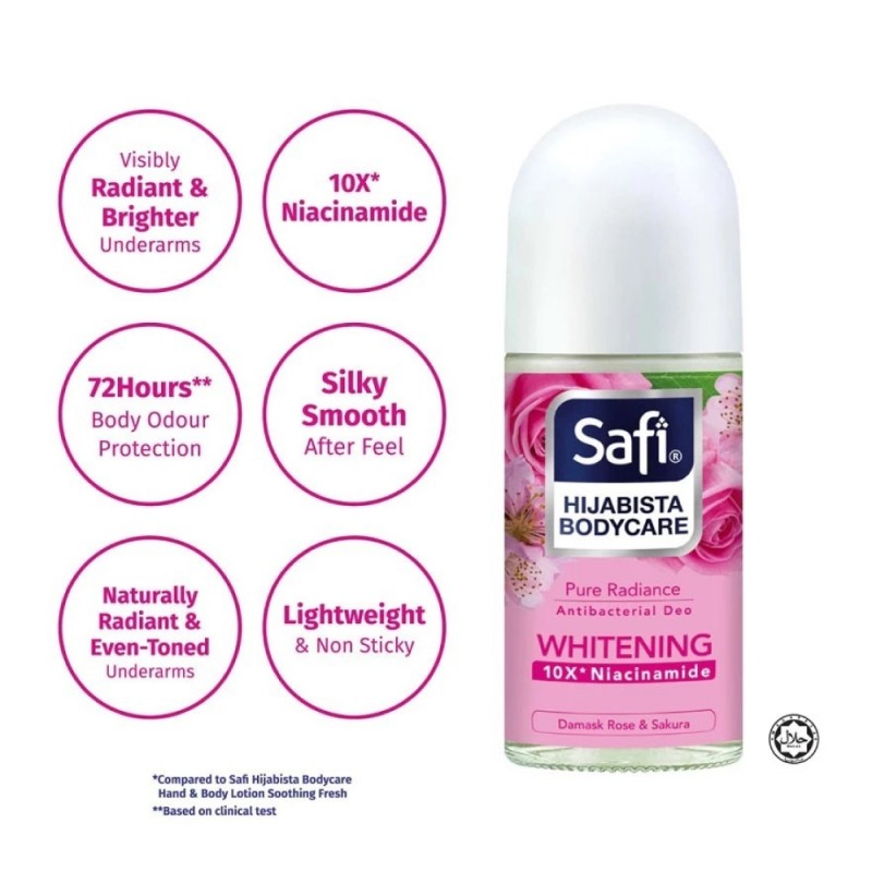 SAFI Antibacterial Deo Roll On 50ml - Pure Radiance Deodorant Safi, Ketiak Wangi Deodorant
