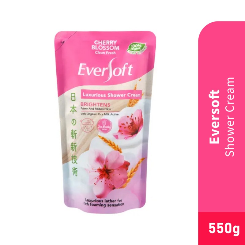EVERSOFT Shower 550g - Cherry Blossom for Body Wash, Shower Gel, Sabun Badan, Sabun Mandi Tahan Lama