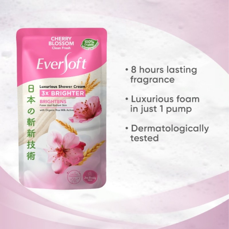 EVERSOFT Shower 550g - Cherry Blossom for Body Wash, Shower Gel, Sabun Badan, Sabun Mandi Tahan Lama