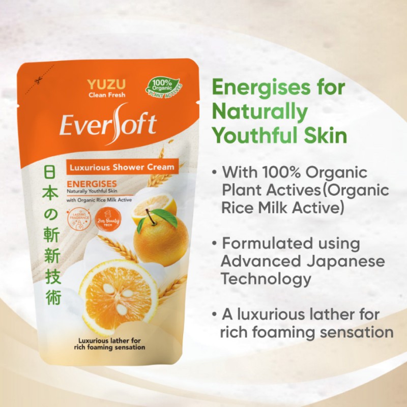 EVERSOFT Shower 550g - Yuzu for Body Wash, Shower Gel, Sabun Badan, Sabun Mandi Tahan Lama