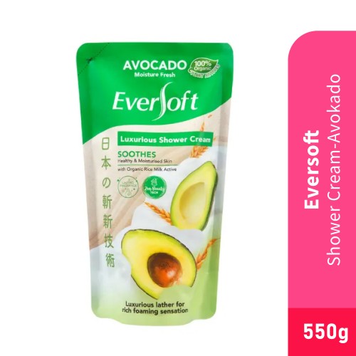 EVERSOFT Shower 550g - Avocado for Body Wash, Shower Gel, Sabun Badan, Sabun Mandi Tahan Lama