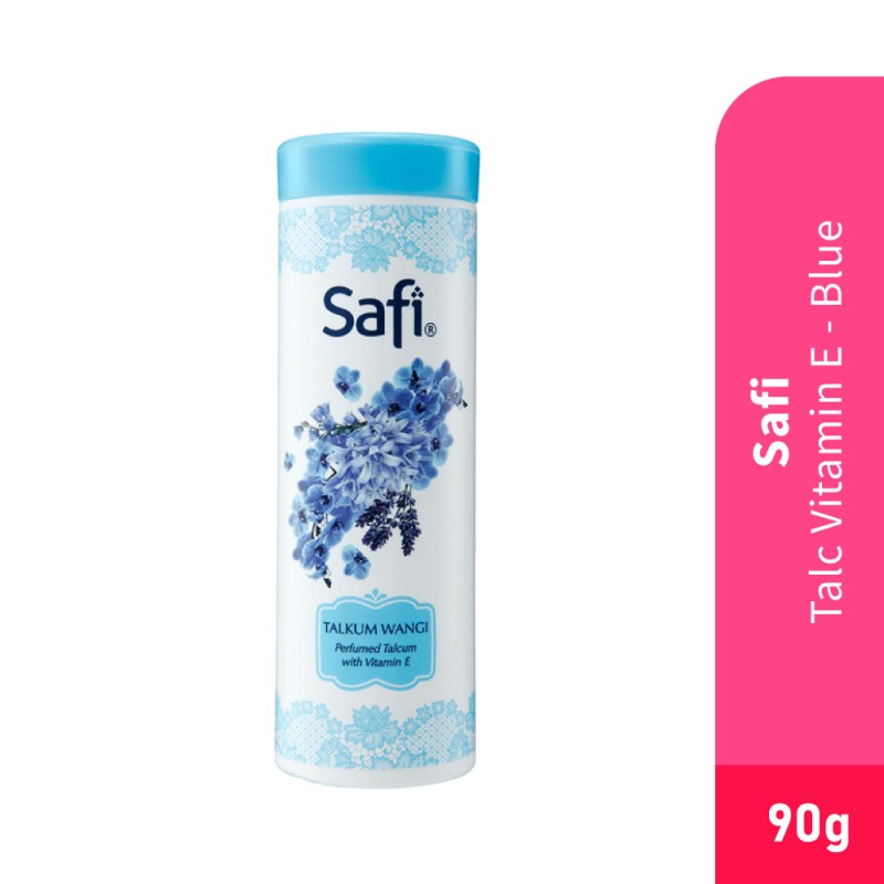 SAFI Talc Vitamin E 90g - Blue for Talcum Powder, Bedak Talkum, Talkum Wangi, Bedak Safi