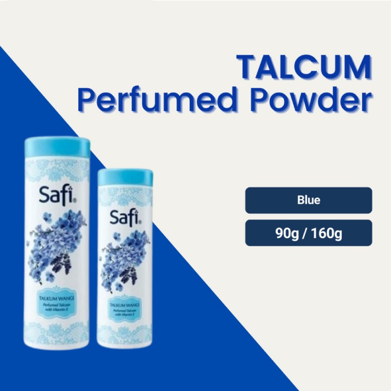 SAFI Talc Vitamin E 90g - Blue for Talcum Powder, Bedak Talkum, Talkum Wangi, Bedak Safi