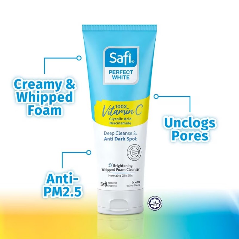 SAFI Perfect White 3x Whipped Facial Cleanser 95g for Face Wash, Pencuci Muka Safi, Face Cleanser