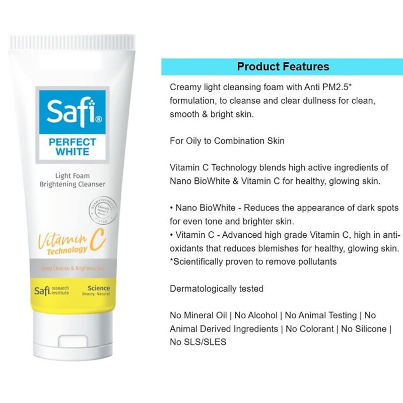 SAFI Perfect White 3x Vitamin C Facial Cleanser 100g - Light Cleanser for Face Wash, Pencuci Muka