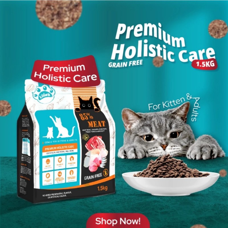 LILIEN Premium Holistic Care Cat Food 1.5kg for Makanan Kucing, Barang Kucing, Cat Snack, 猫粮