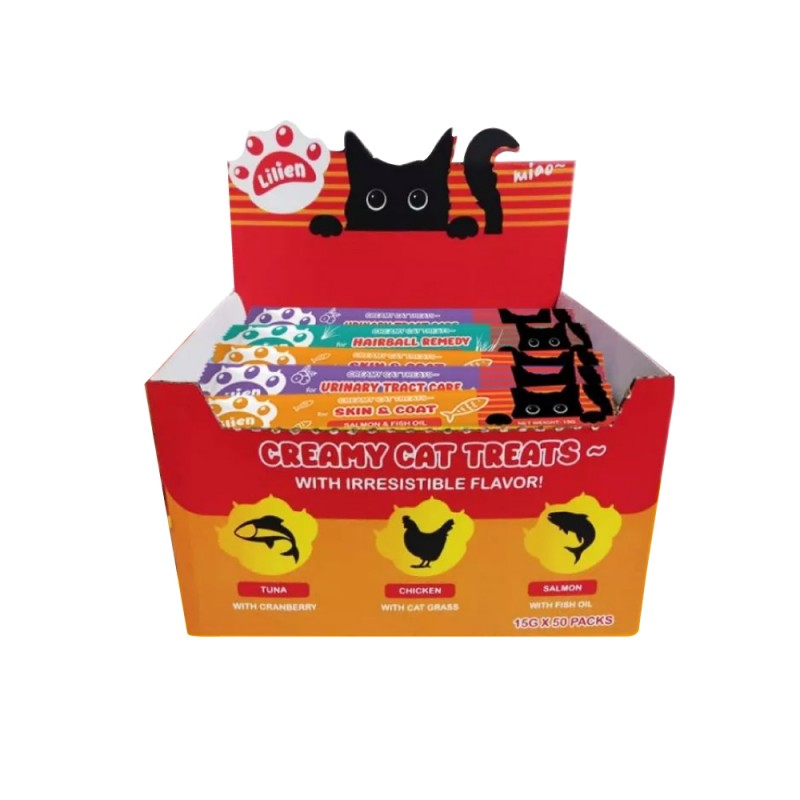LILIEN Creamy Cat Treat with Tuna,Salmon,Chicken 15g X 50's for Makanan Kucing, Cat Snack, 猫粮