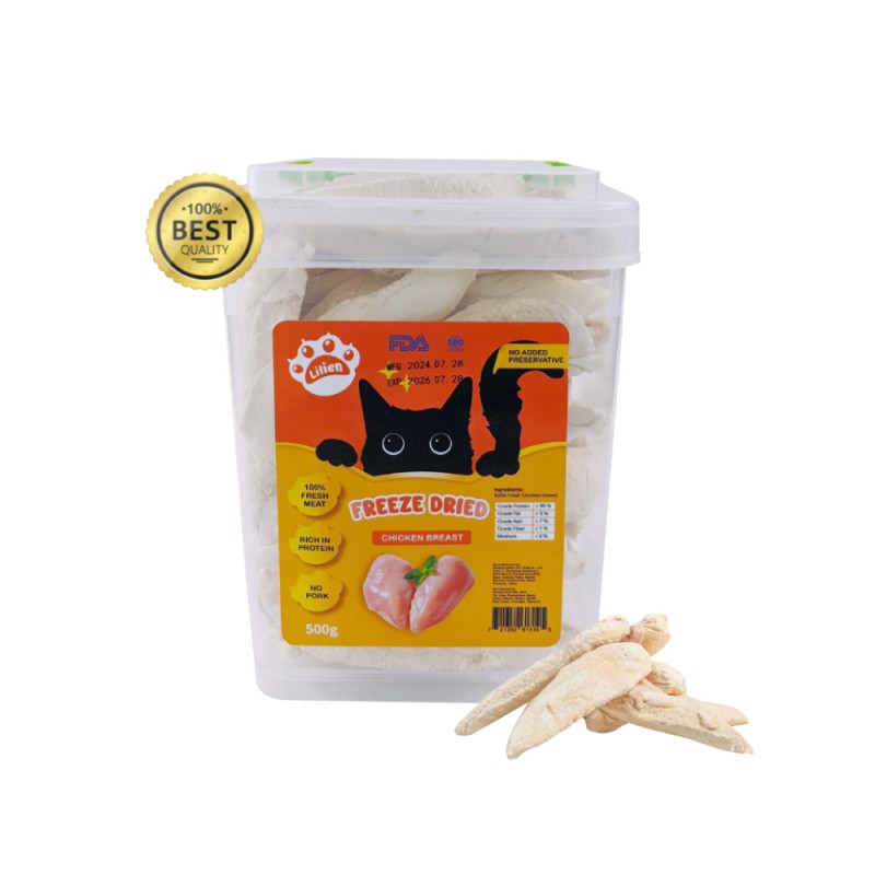 LILIEN Freeze Dried Chicken (Liver/Breast/Diced) - 100g / 500g for Cat Food, Makanan Kucing, Cat Treat