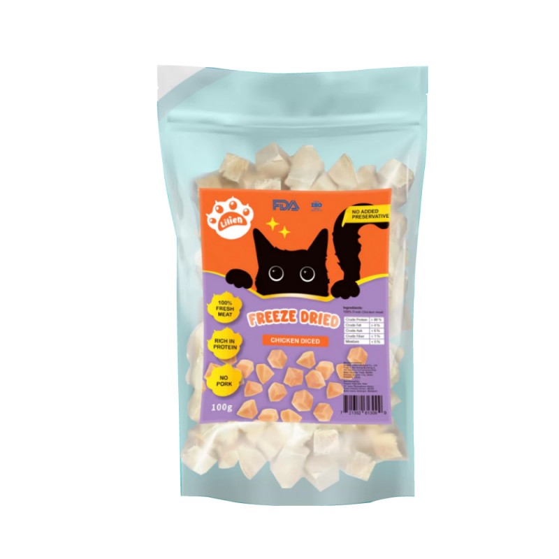 LILIEN Freeze Dried Chicken (Liver/Breast/Diced) - 100g / 500g for Cat Food, Makanan Kucing, Cat Treat