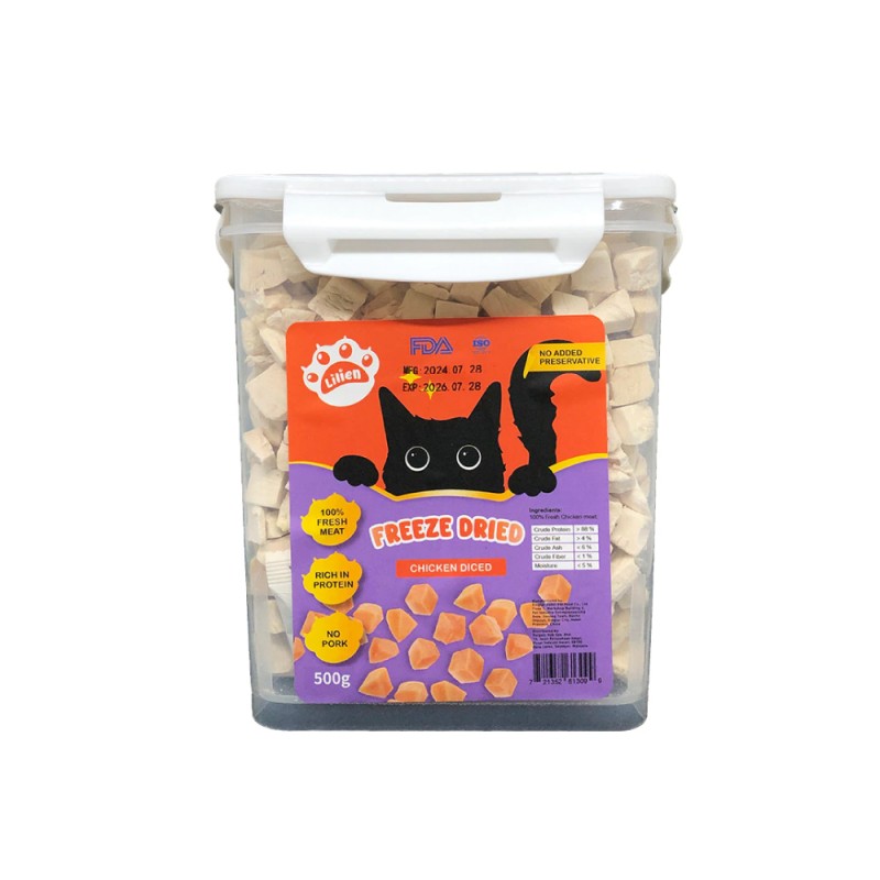 LILIEN Freeze Dried Chicken (Liver/Breast/Diced) - 100g / 500g for Cat Food, Makanan Kucing, Cat Treat