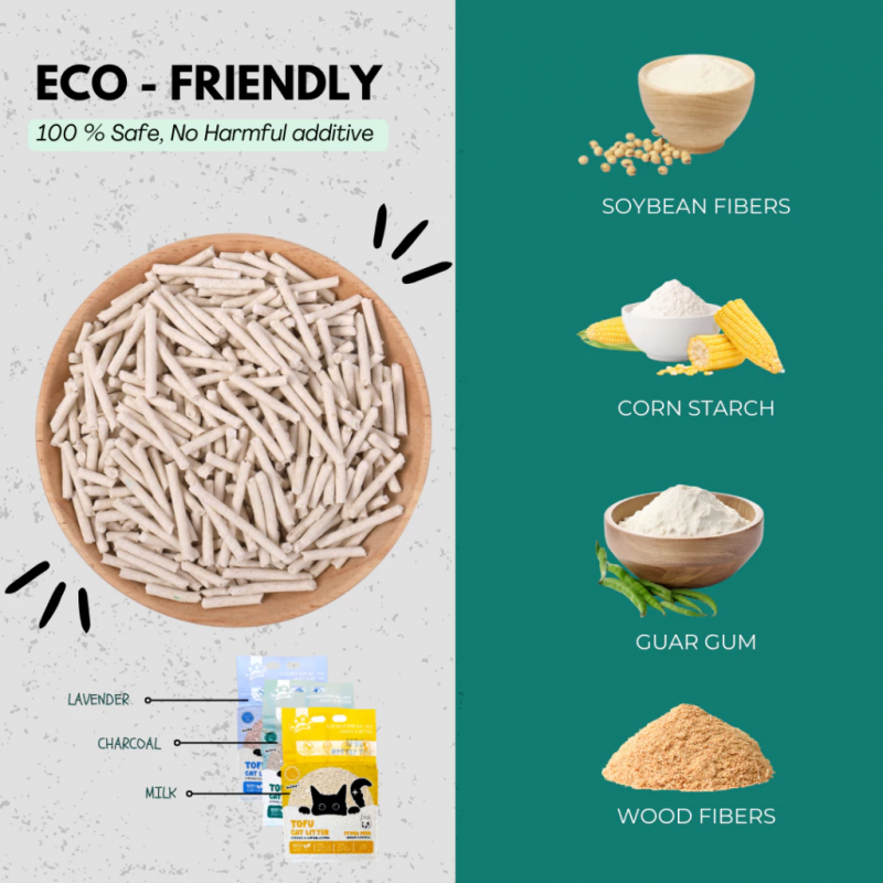 LILIEN Cat Tofu Litter 6L/1.6kg for Pasir Kucing, Cat Litter Tofu, 猫砂 - (Milk/ Lavender/ Charcoal)