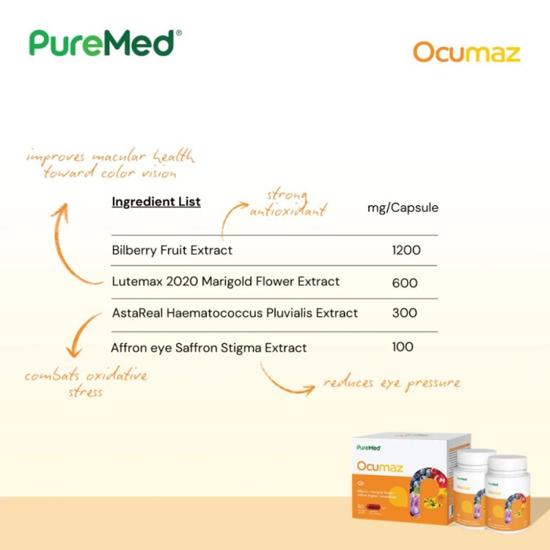 PUREMED Ocumaz 30's X 2 with Lutein, Astxanthin, Eye Supplement