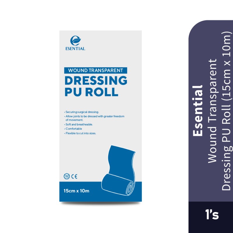 ESENTIAL Wound Transpaent Dressing PU Roll (15cm X 10m) for Surgical, Wound Dressing