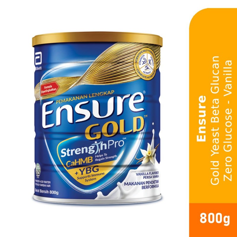 ENSURE Gold Yeast Beta Glucan 800g -Vanilla for Susu Dewasa, Adult Milk with CaHMB, YBG