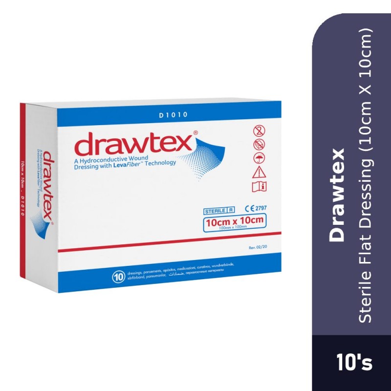 DRAWTEX Flat Dressing Hydroconductive Sterile Wound Dressing (D1010) 10cm X 10cm 10's