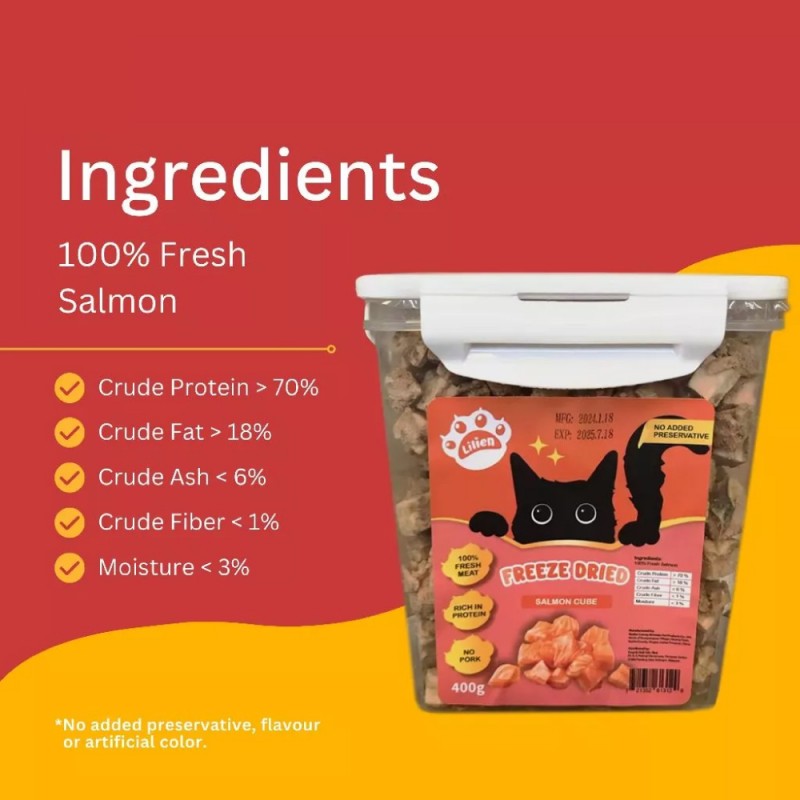 LILIEN Freeze Dried Salmon Cube Cat Snack 400g for Cat Treat, Cat Food, Makanan Kucing