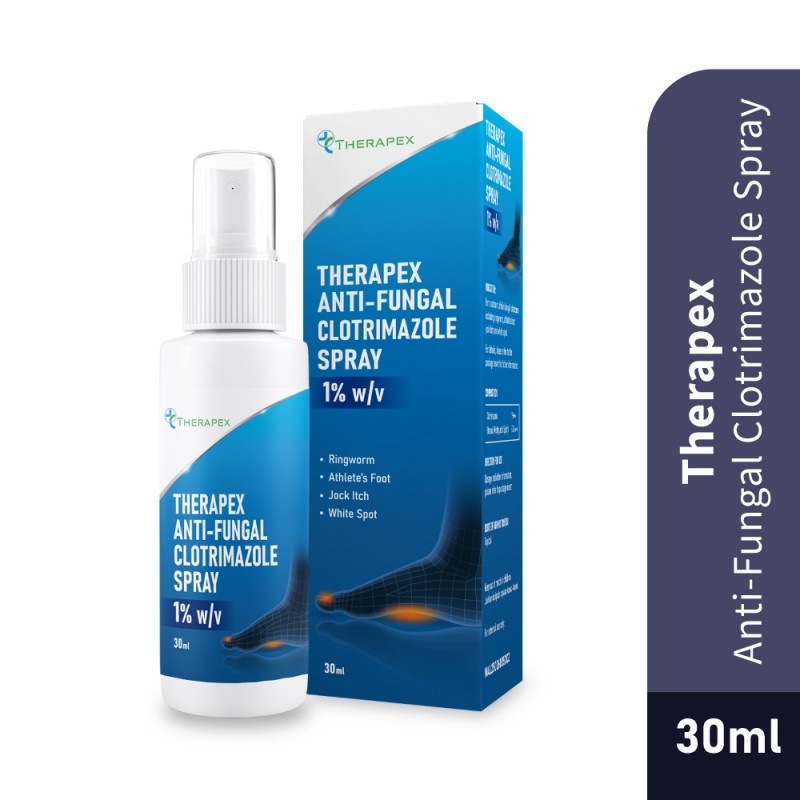 THERAPEX Anti-Fungal Clotrimazole Spray 1% w/v 30ml for Anti Fungal Spray, Foot Spray