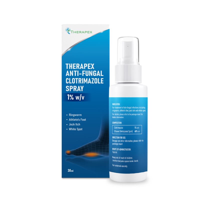 THERAPEX Anti-Fungal Clotrimazole Spray 1% w/v 30ml for Anti Fungal Spray, Foot Spray