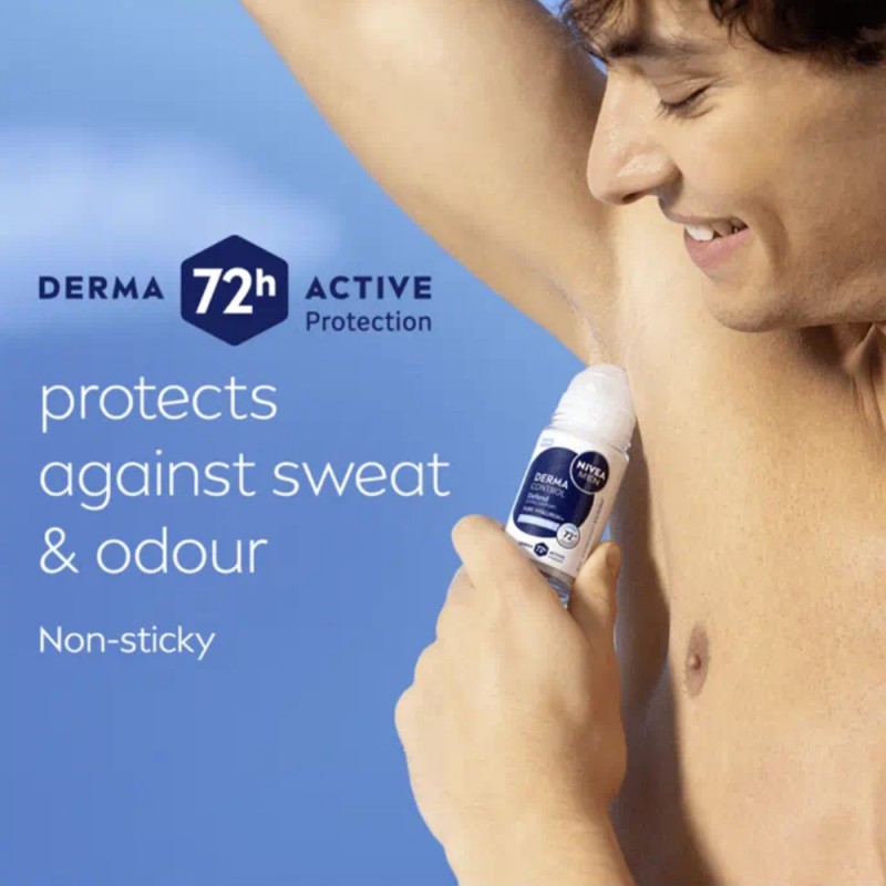NIVEA Men Roll On Deodorant 50ml - Derma Control Defend for Ketiak Wangi Deodorant