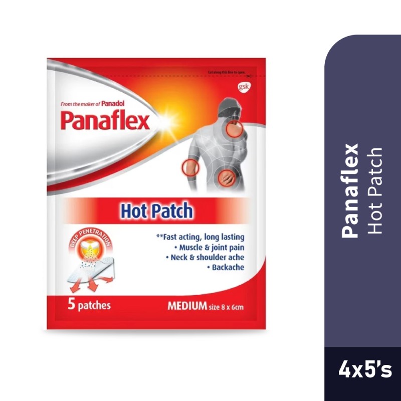 PANAFLEX Hot Patch 5's X 4 for Panaflex Pain Relief Patch, Muscle Patch