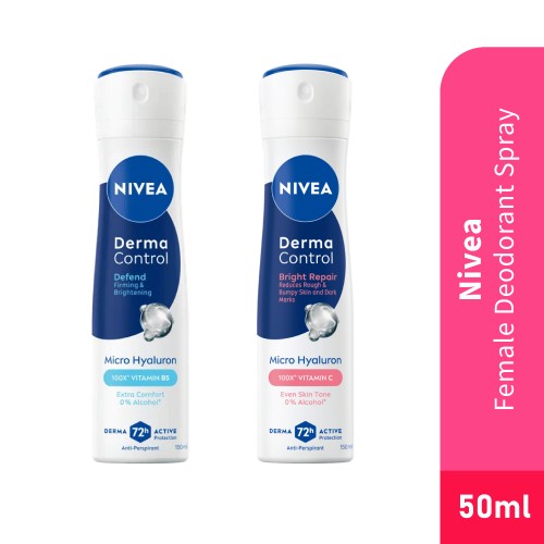 NIVEA Female Deodorant Spray 50ml - Derma Control (Defend / Bright Repair) for Female Deodorant