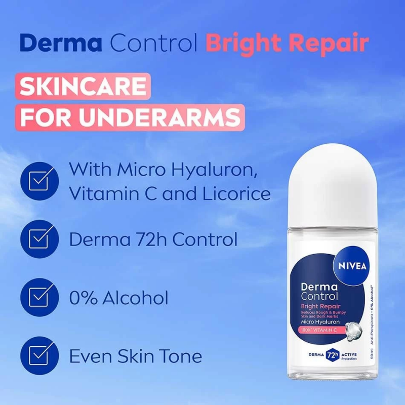 NIVEA Female Roll On Deodorant 50ml - Derma Control (Defend / Bright Repair) for Female Deodorant