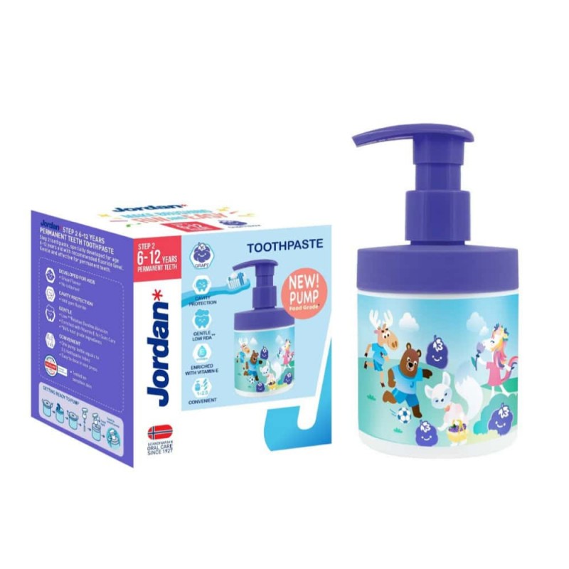 JORDAN Toothpaste Pump Step 2 188g - Grape Kids Toothpaste, Ubat Gigi Kanak Kanak