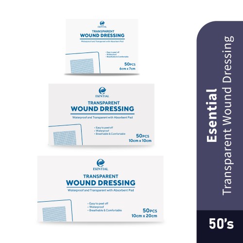 ESENTIAL Transparent Wound Dressing 50's for Wound Dressing Waterproof, Dressing Set