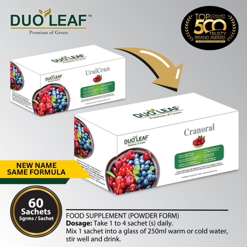 DUOLEAF Cranoral 60's for Urinary Health, Urinary Tract Supplement, Cranberry Supplement