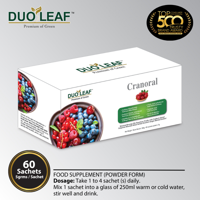 DUOLEAF Cranoral 60's for Urinary Health, Urinary Tract Supplement, Cranberry Supplement