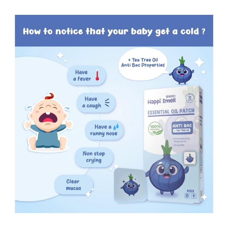 Happi Smell Onion Essential Oil Patch 6's Anti Bac for Sinus, Patch, Essential Oil