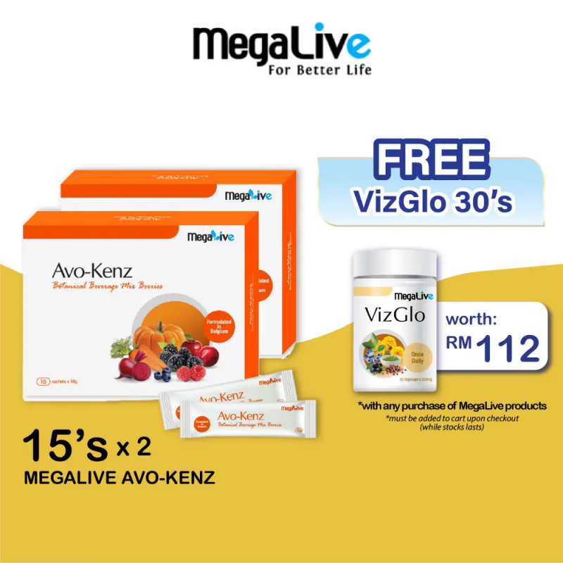 MEGALIVE Avo-Kenz 15's X 2 for Detox Drink with Senna, Apple Fiber, Digestive Enzyme, Ubat Sembelit